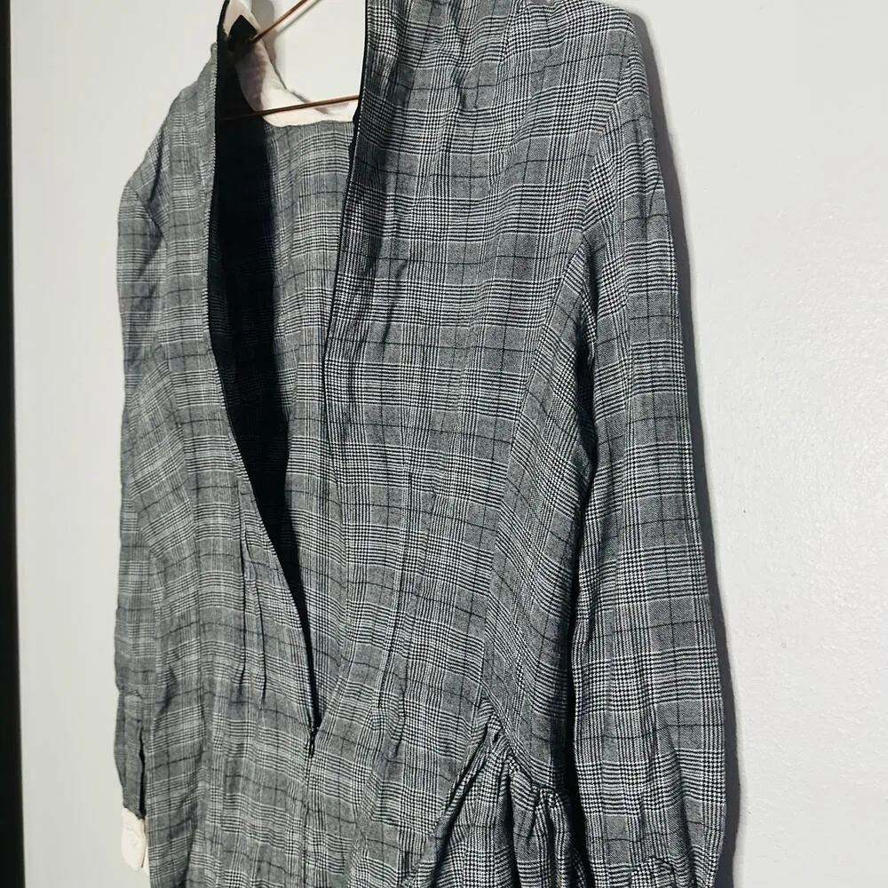 PETERSYN Womens Grey Plaid Collared Long Sleeve Ruffle Mini Dress Size XL - Image 5