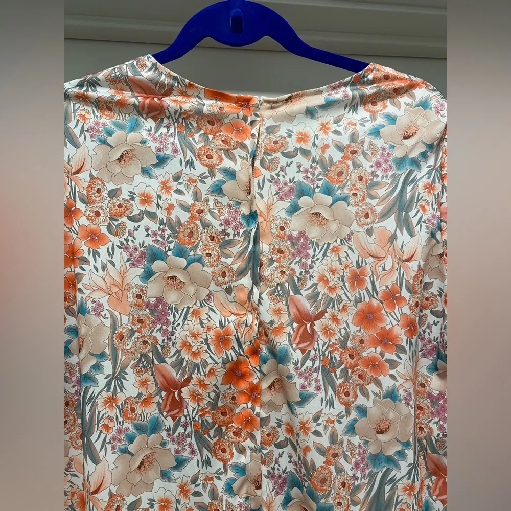 VTG Peach Orange Floral Print Short Sleeve Midi Dress - Image 8