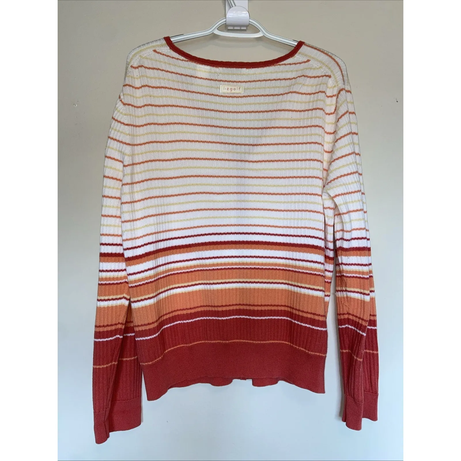 Lizgolf Liz Golf White Striped Knit Button Front‎ Cardigan Sweater Womens 1X VTG - Image 6