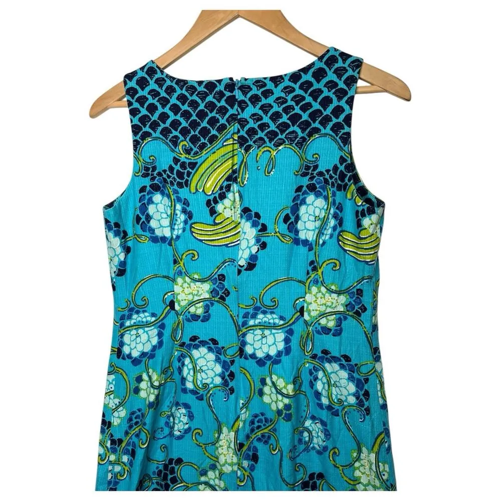 Lilly Pulitzer Dress Womens 4 Blue Koi Fish Sleeveless Shift Cotton Lined 82765 - Image 10