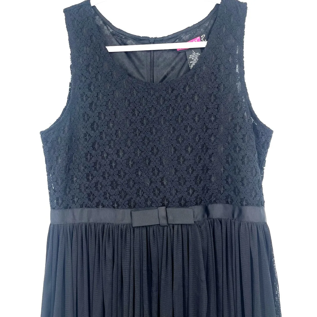 Say What? Y2K Lace Fit & Flare Dress Sz L Coquette Pleats Bow Ballet Soft Girl - Image 3