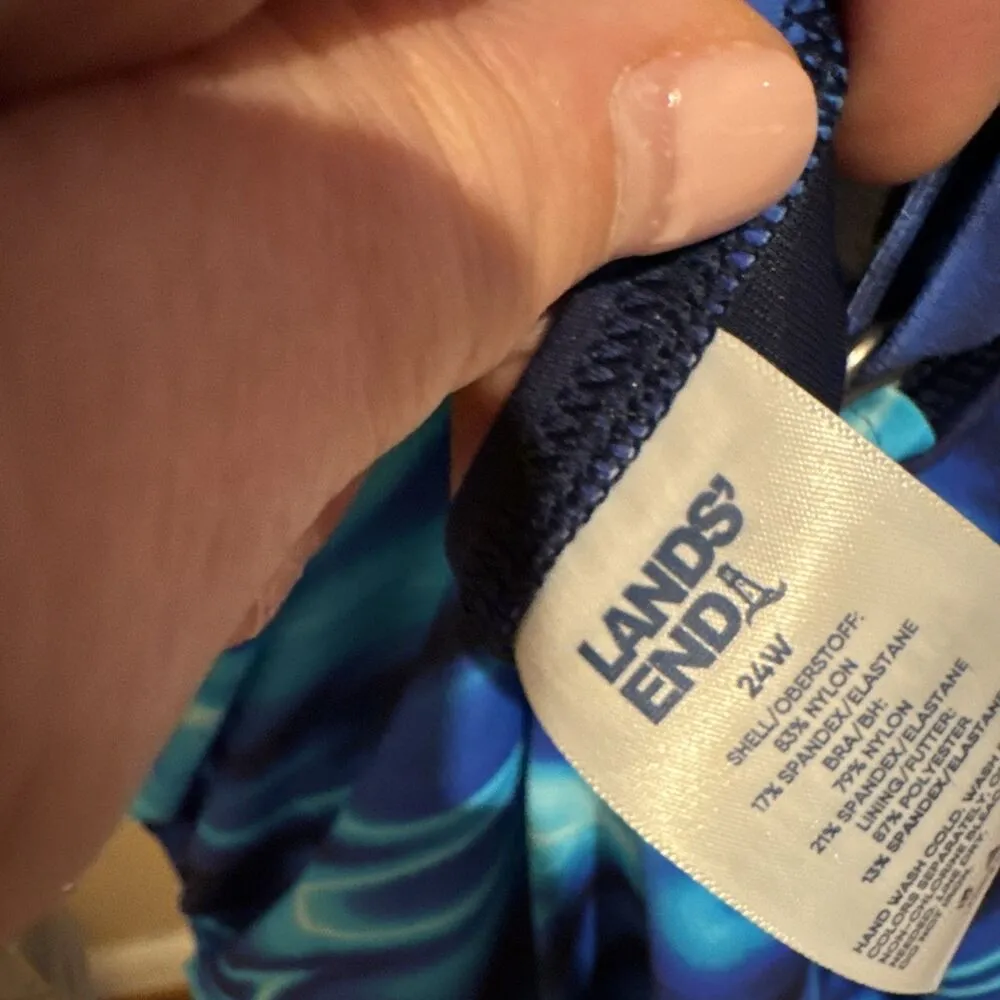 Lands End 24W Adjustable Swimsuit Tankini Top Underwire Blue Swirl Ruched New - Image 8