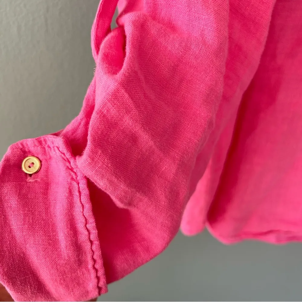 Zara Hot Pink Half Button Up beach coverup Size large - Image 3