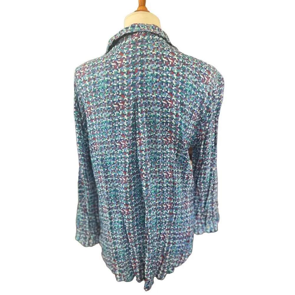 Grand & Greene Multi Color Long Sleeve Button Down 100% Rayon Blouse Size XL - Image 2