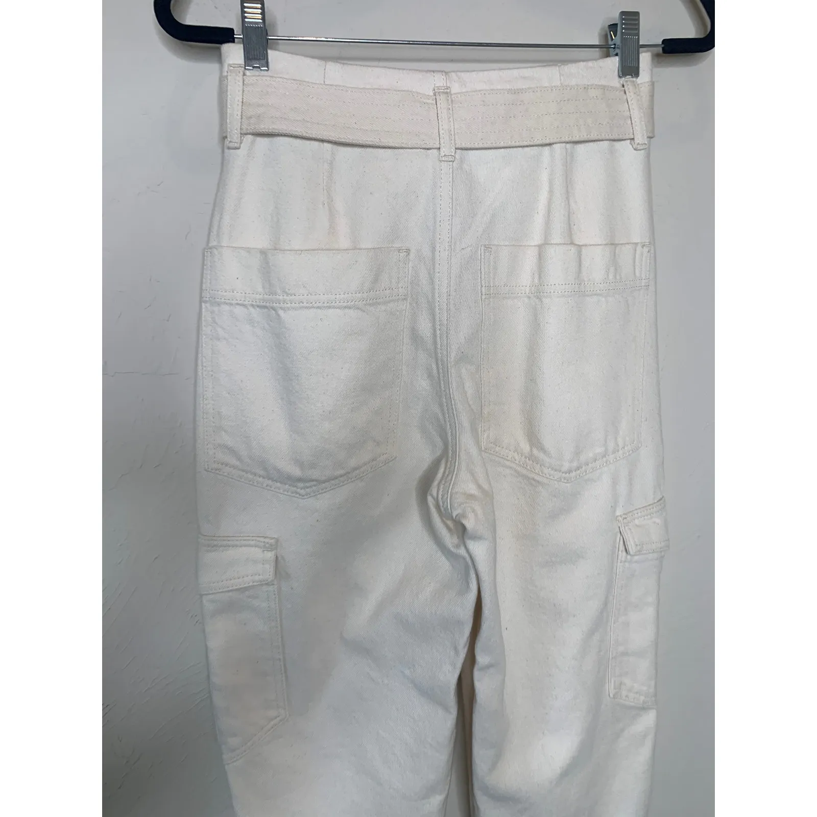 French Connection High Waist Pleat Cargo Cream Denim Pants Sz 4 XS - Image 3