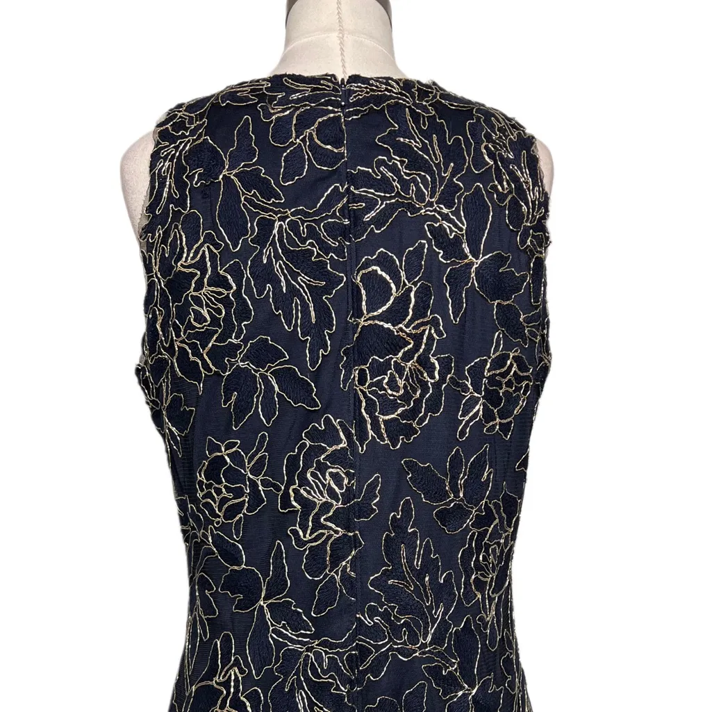TADASHI SHOJI COLLECTION $348 Gold Navy Lace Lined Evening Dress Size 12! - Image 8