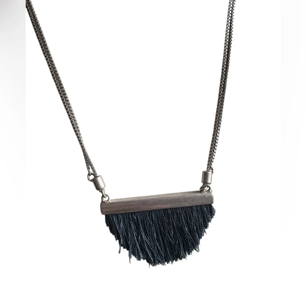 Madewell  Adjustable Silver and Blue Tassel Necklace - Image 2