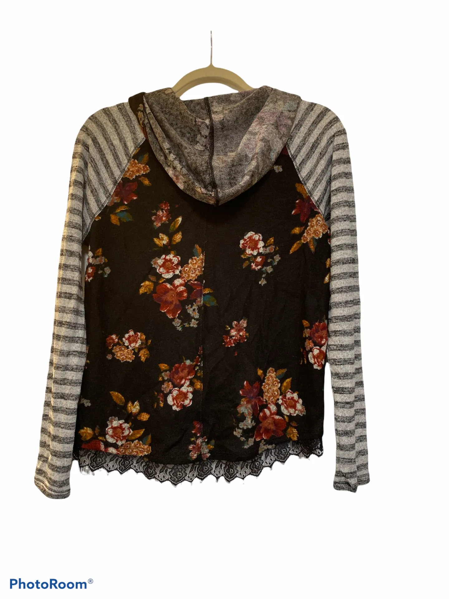 cozy vibes hoodie floral/stripe Size small - Image 2