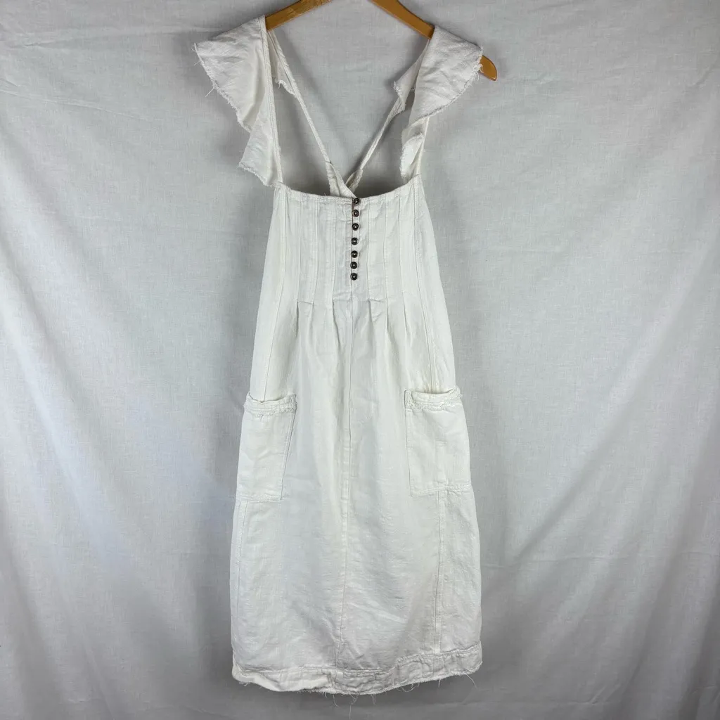 Anthropologie Pilcro Flutter Sleeve Linen-Blend Midi Dress White M - Image 2