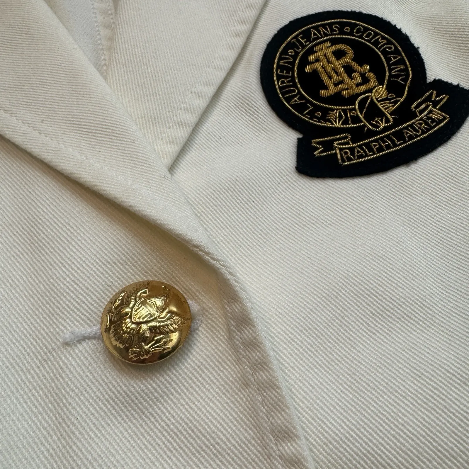 Ralph Lauren Jeans Co. Bullion Jacquard Denim Blazer Nautical Cream Cropped Med - Image 4