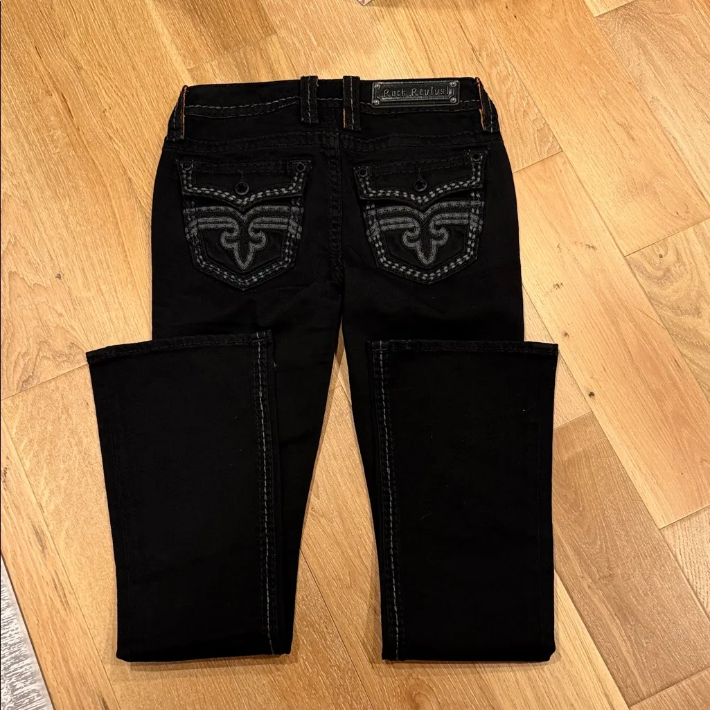 Rock Revival bootcut Black Jeans with Embellished Pockets 26 - Image 2