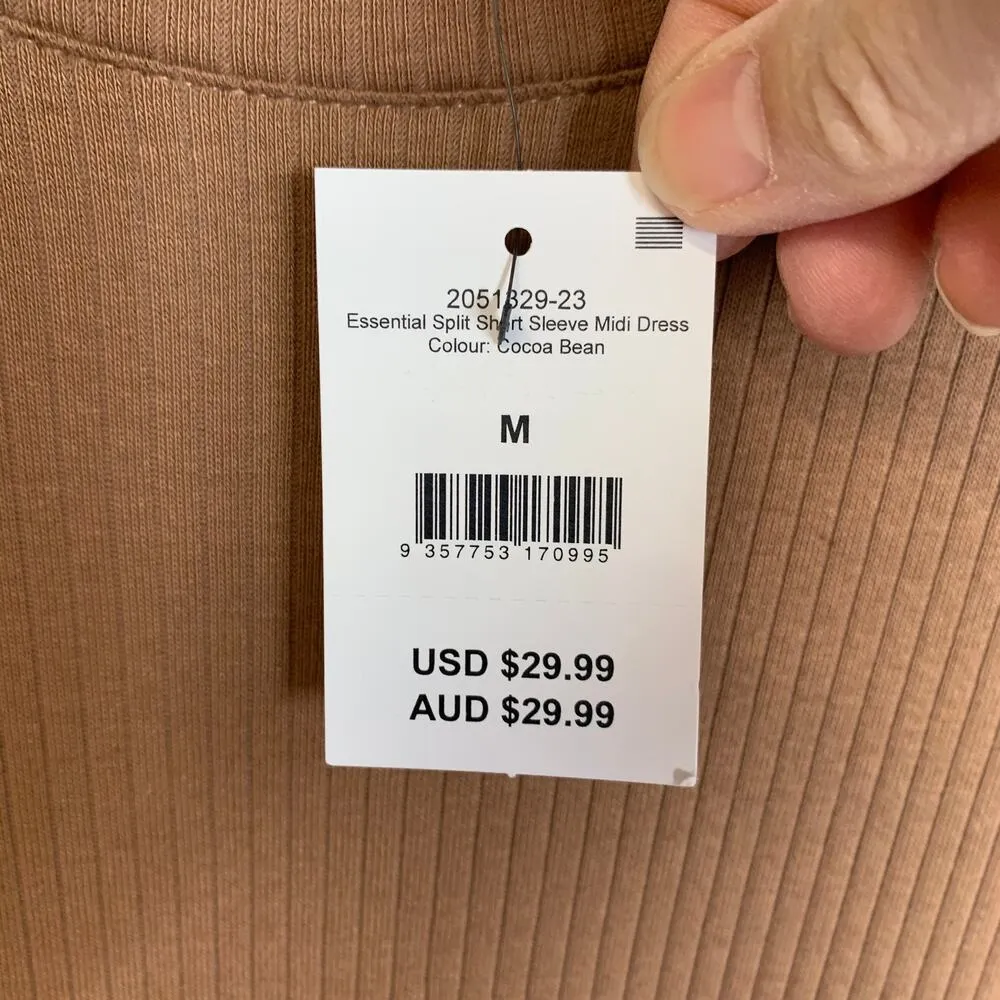 NWT Cotton On Brown Ribbed T Shirt Dress Short Sleeve Slit Sz Medium - Image 7