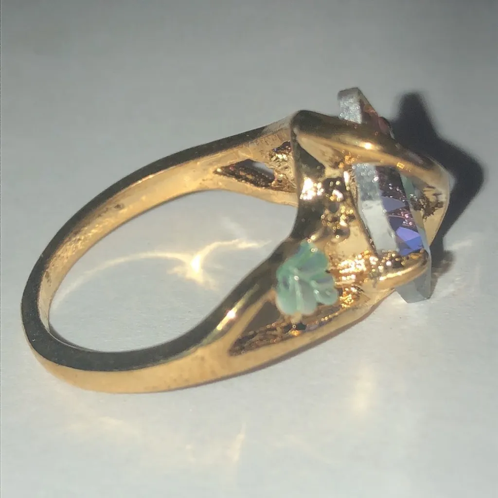 Vintage Mystic Rainbow Multicolor Gemstone Gold Tone Ring Blue - Image 3