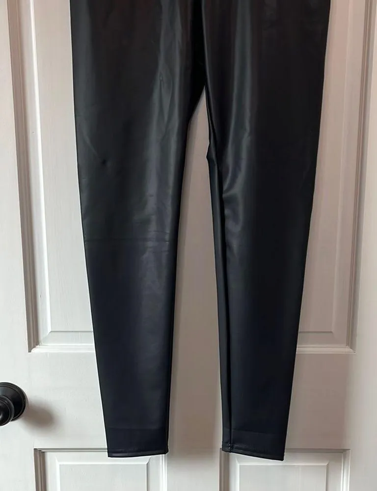 NWOT Amazon Sleek Black Faux Leather High Waisted Leggings - Size Large - Image 3