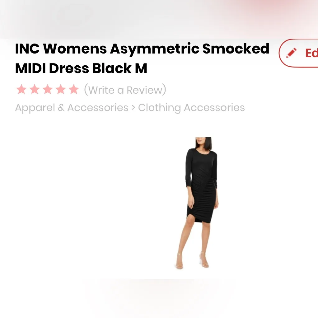 INC International Concepts Medium Asymmetrical Smocked MIDI Crewneck Black Dress - Image 2
