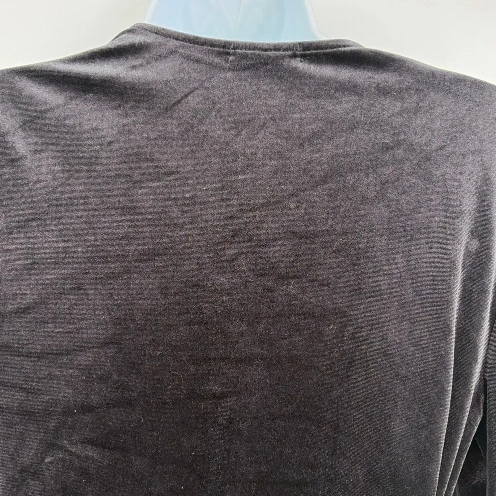 Mi Ami Y2K Velvet Wrap Top Sz S Smocked Coquette Soft Goth Peplum Date Romantic Black - Image 6