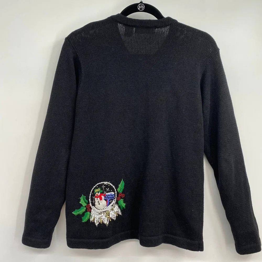 Vintage B.P. Designs Christmas Sweater Snowman Snow Globe Beading Embroidery - Image 5