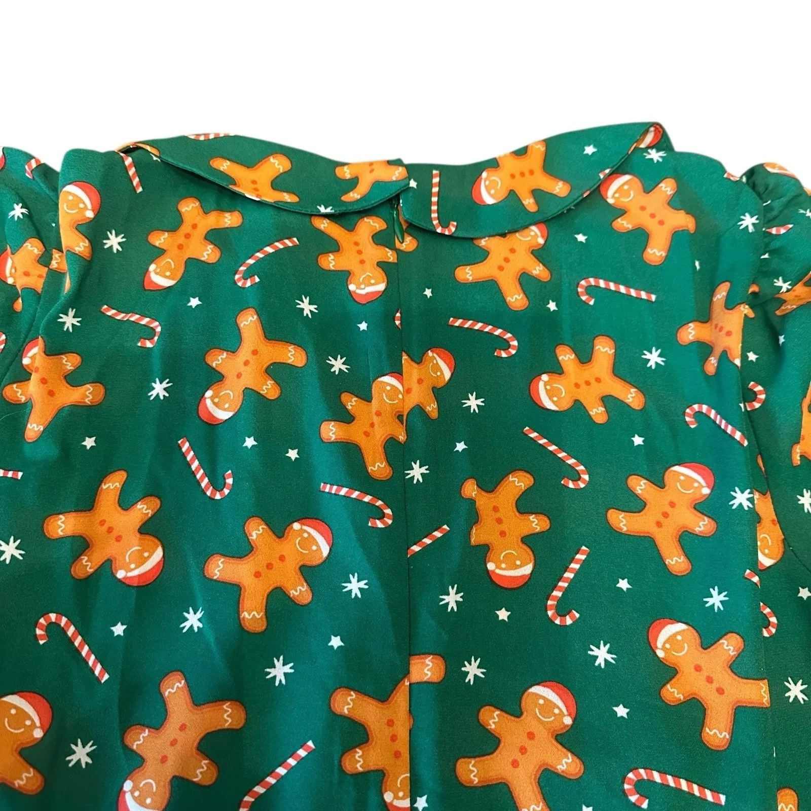 ModCloth Plus Size 16W Gingerbread Candy Cane Print Peter Pan Collar Green Dress - Image 4