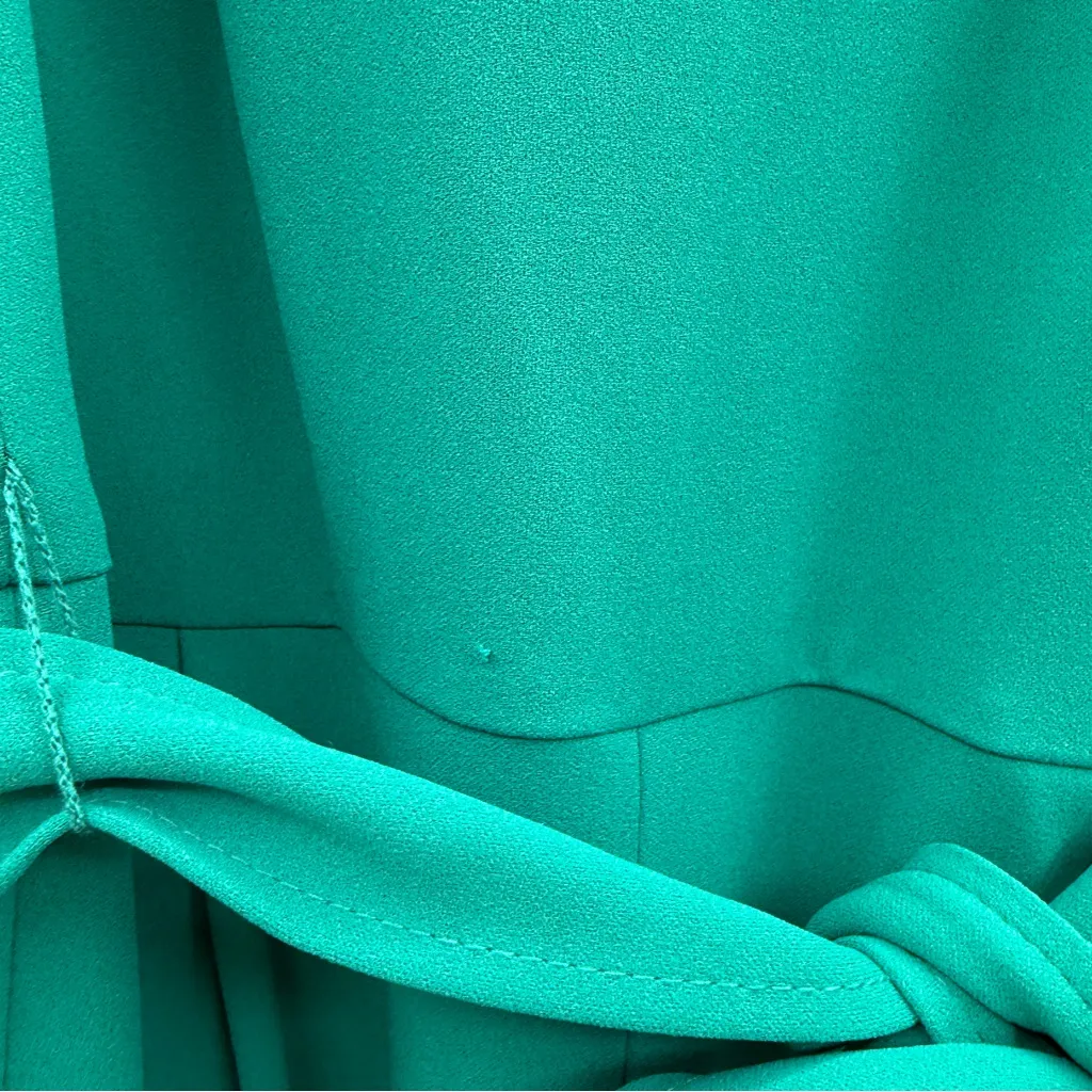 Calvin Klein Short Tulip Sleeve Tie‎ Waist Cropped Jumpsuit in Teal Blue Green - Image 6