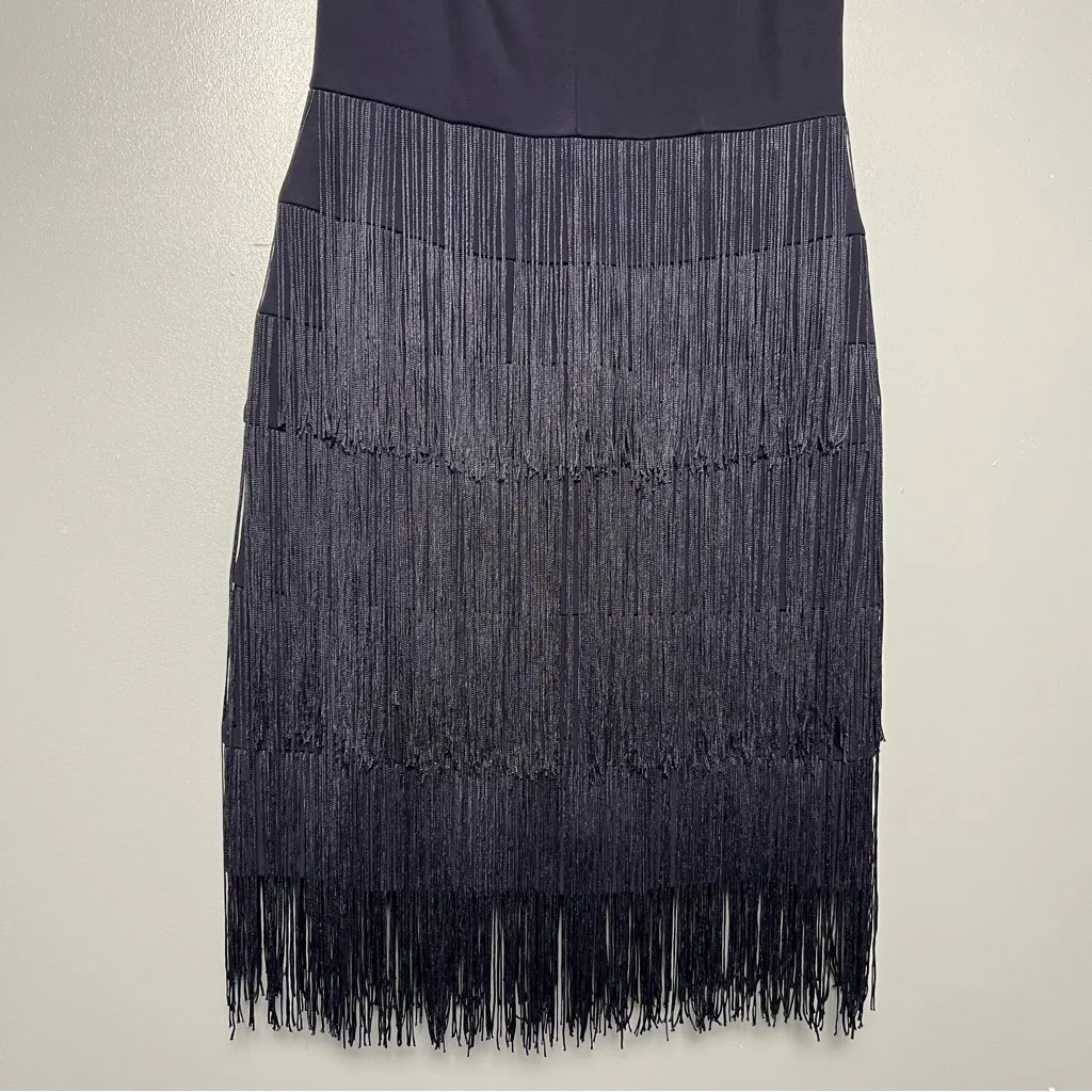 David Meister Fringe Cocktail Dress Women’s Size 2 Navy Blue Gatsby 1920s Party - Image 4
