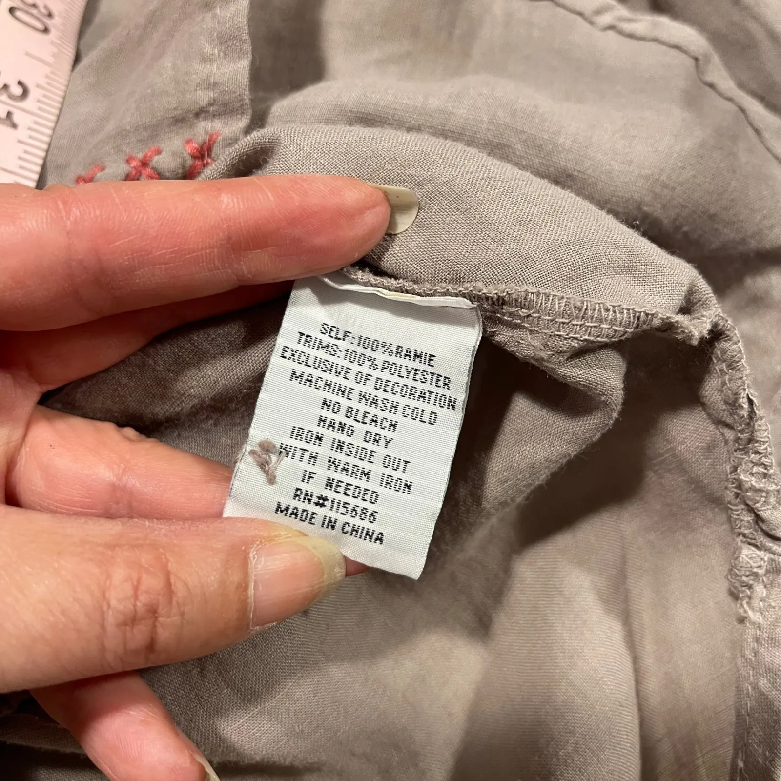 JOHNNY WAS Josiane Button Down Blouse Handkerchief Linen Grey Embroidered Small - Image 5