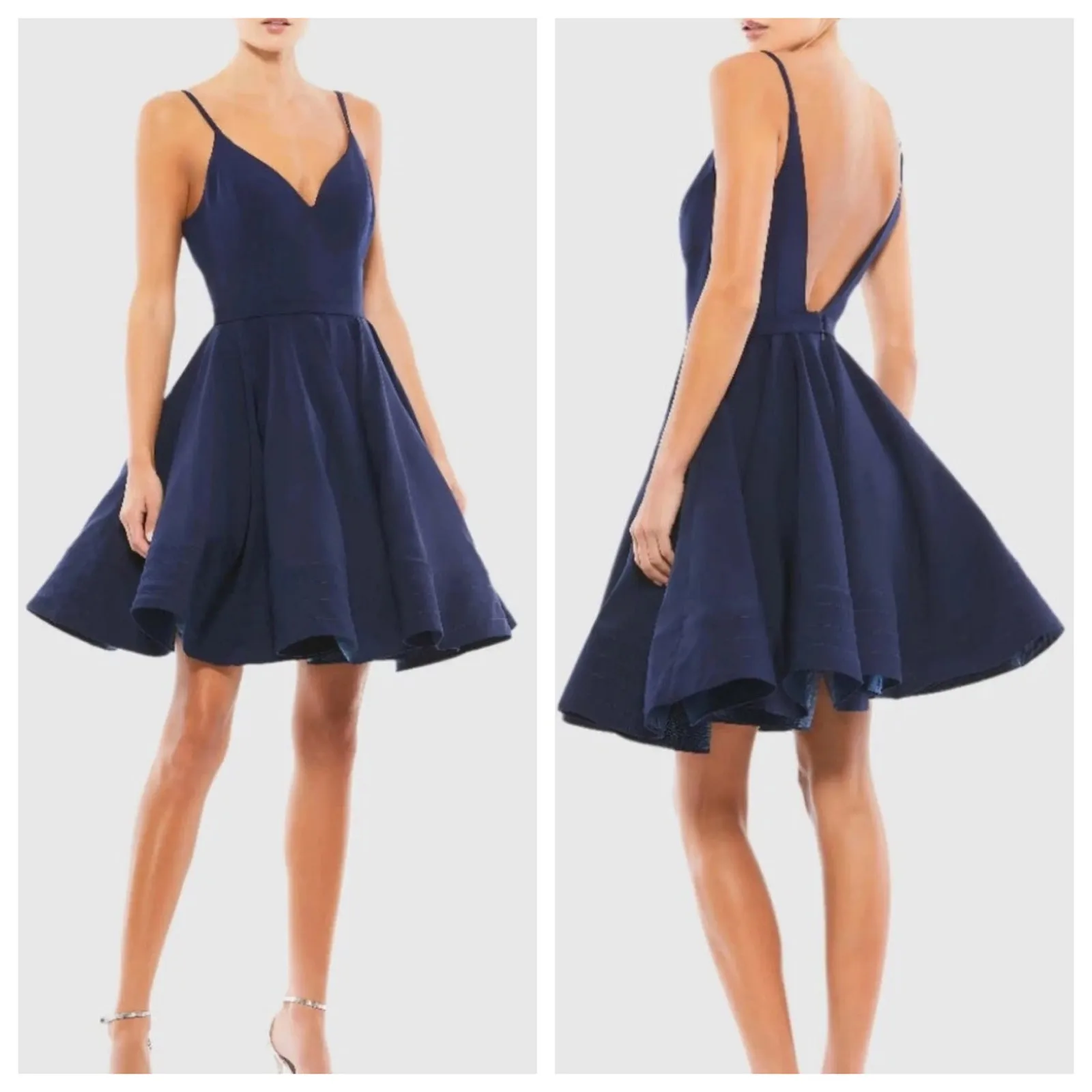 Ieena for Mac Duggal Mini Dress Navy Blue Fit Flare CocktailStyle 48775 - Image 6