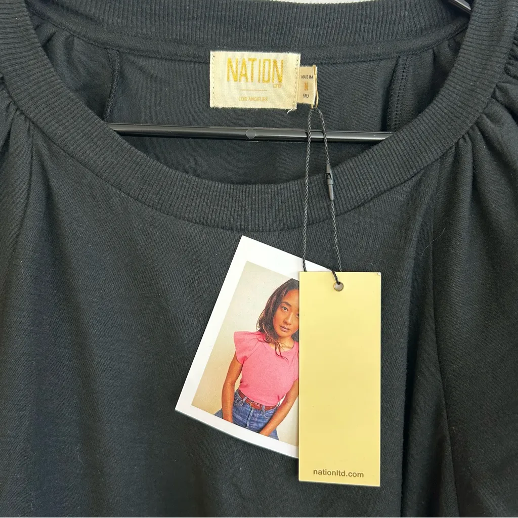 NWT Nation LTD Lorna Black Short Flutter Sleeve Pima Cotton Ruffle Top Medium - Image 7