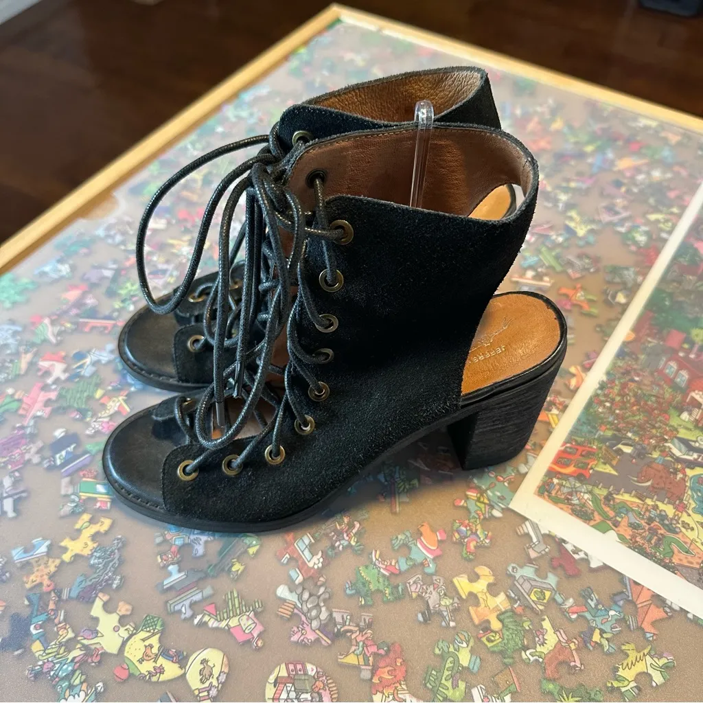 Free People x Jeffrey Campbell Black Lace-Up Heeled Boots - Image 7