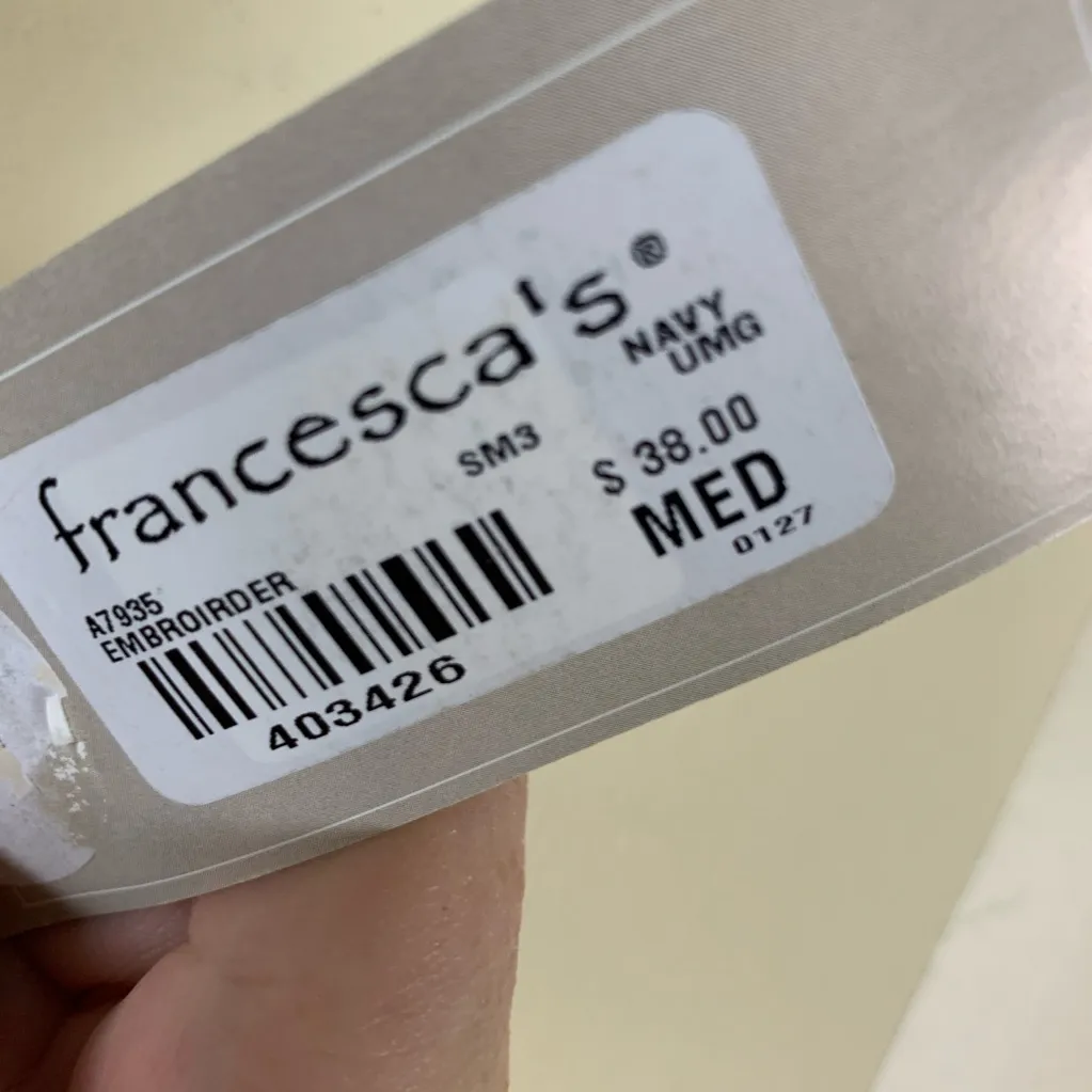 Mi Ami Francesca Blue Skirt Medium NWT Pink Embroidery Elastic Waist - Image 5