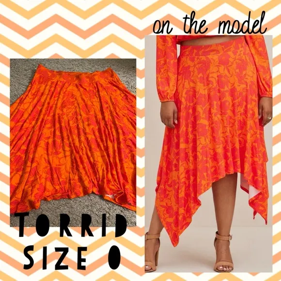 Torrid Handkerchief Hem Super Soft Floral Orange Maxi Skirt - size 0 - Image 2