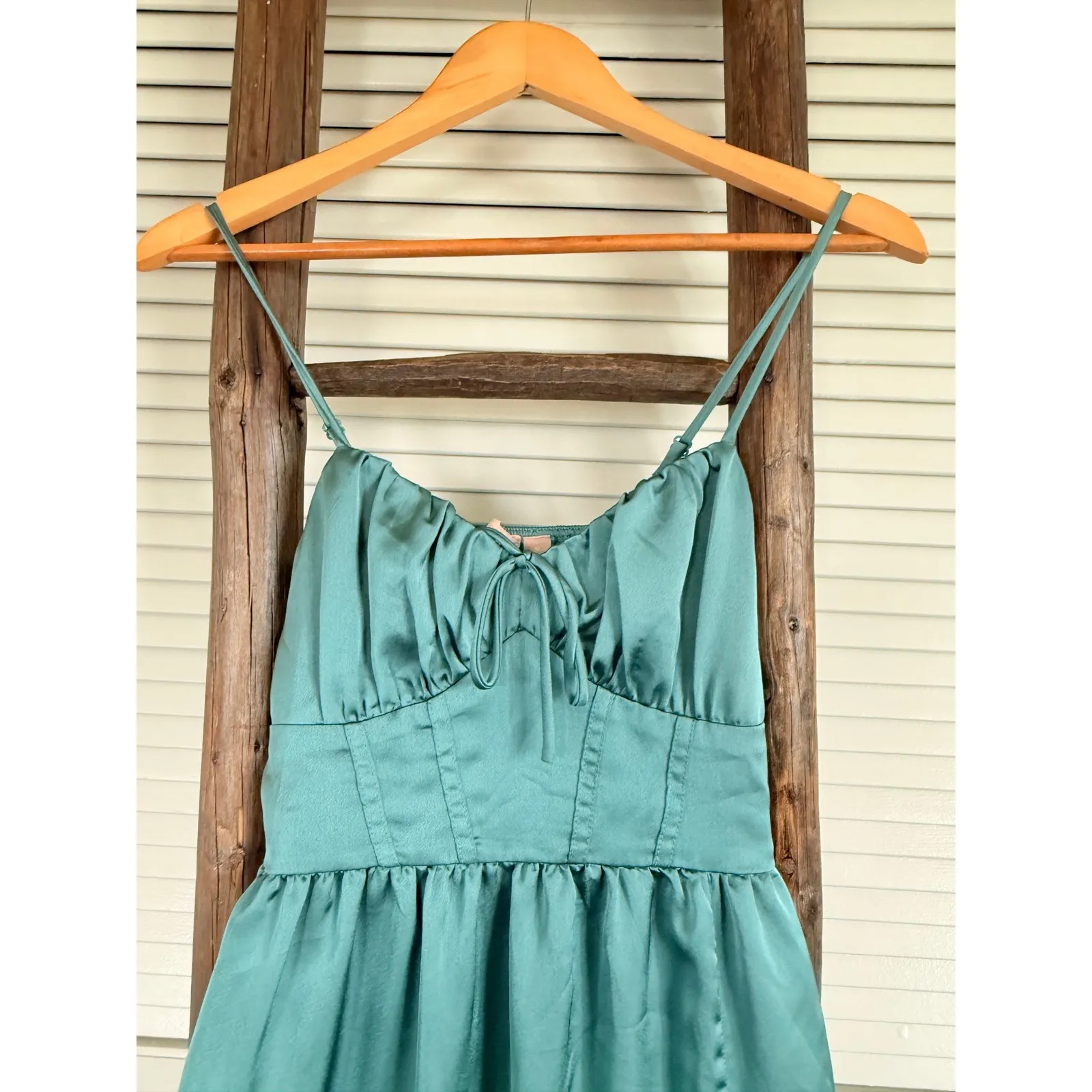 Slip Dress Green Midi Dress with Slit Size S - Image 3