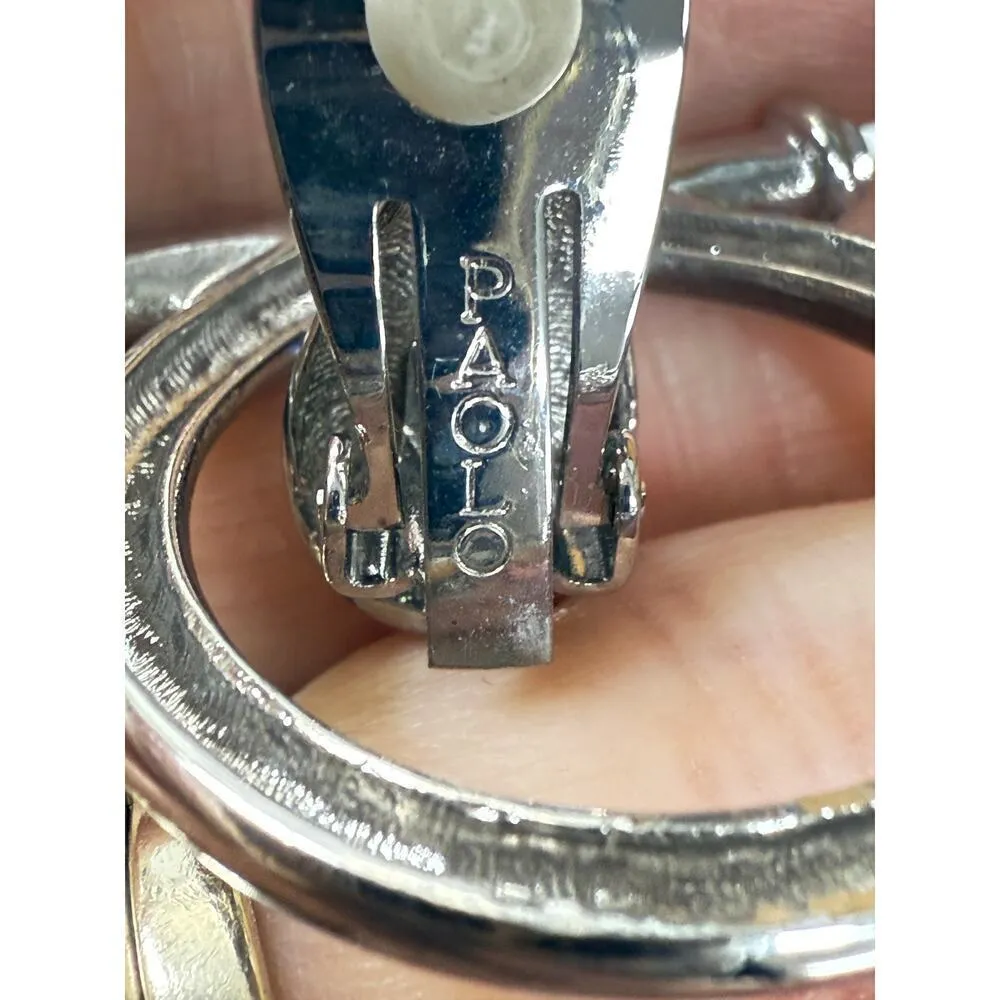 Vtg Signed Paolo Gucci Rare Horse Bit Hoop Signed Door Knocker Earrings Silver - Image 7