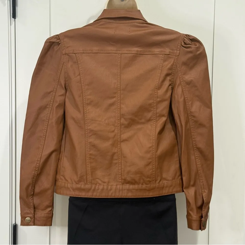 NWT Driftwood Gigi Puff Sleeve Jacket Small Faux Leather Cognac Brown - Image 5