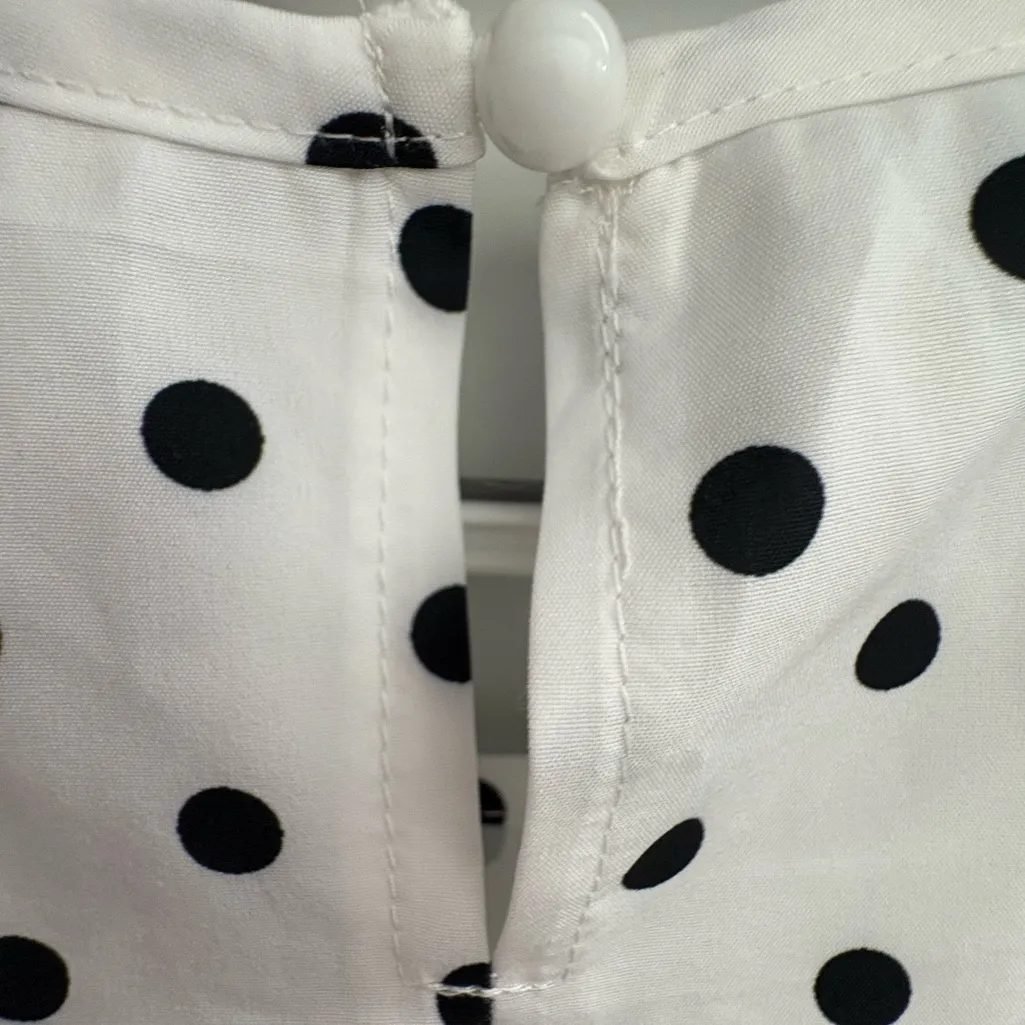 White Polka Dot Sleeveless Dress with ruffle bottom. Sm - Image 5