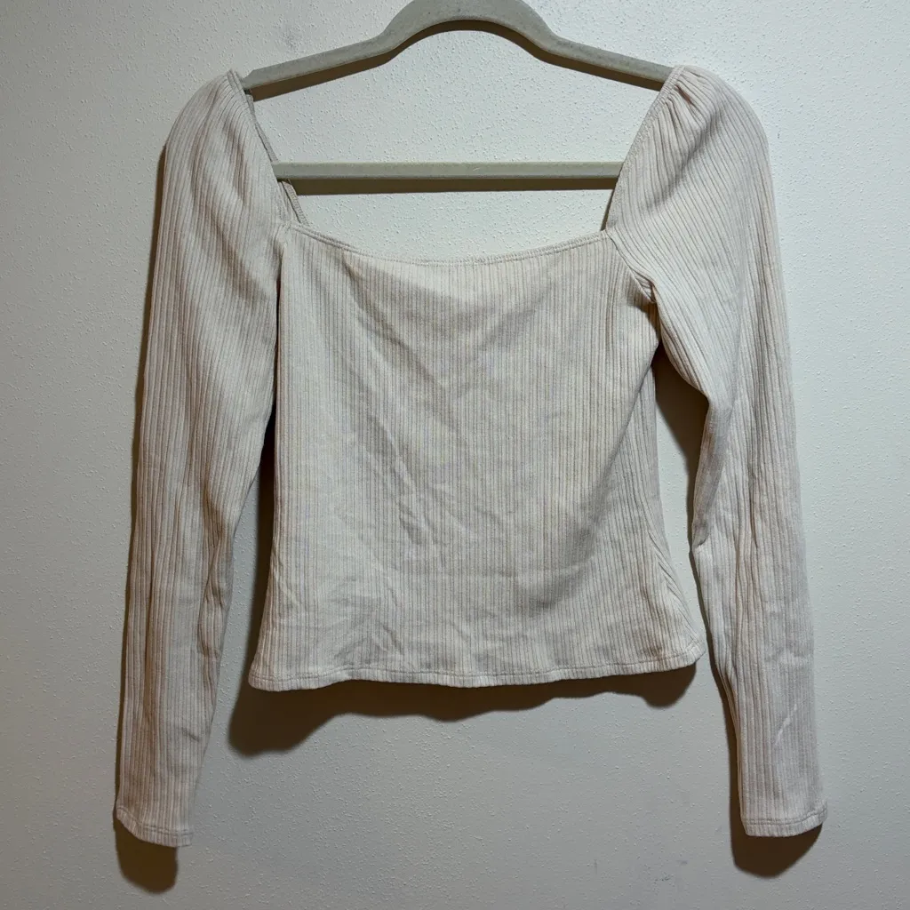 Reformation Leighton Knit Top Ribbed Long Sleeve Cream Size Medium - Image 9