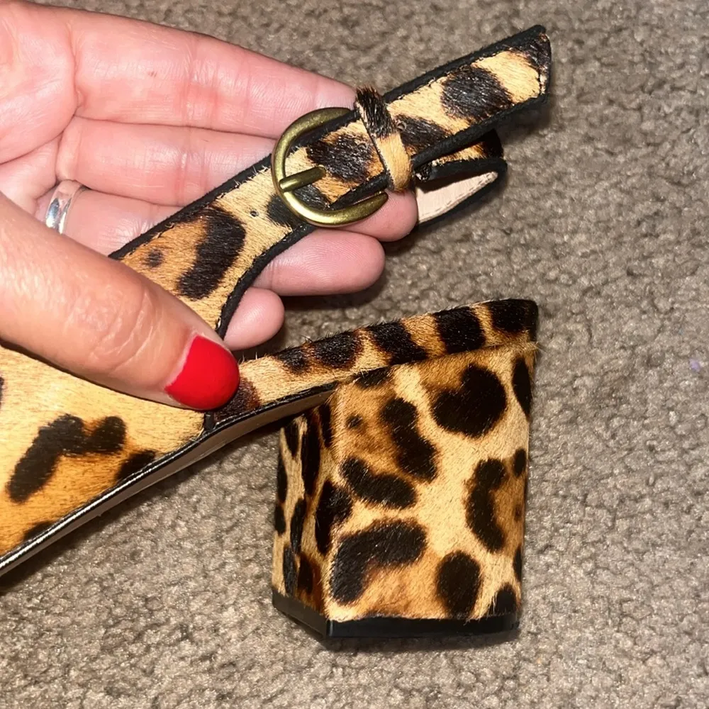 J.Crew Slingback Block Heel Pump Leopard‎ Calf Hair Leather Rich Mohagany 7.5 - Image 6