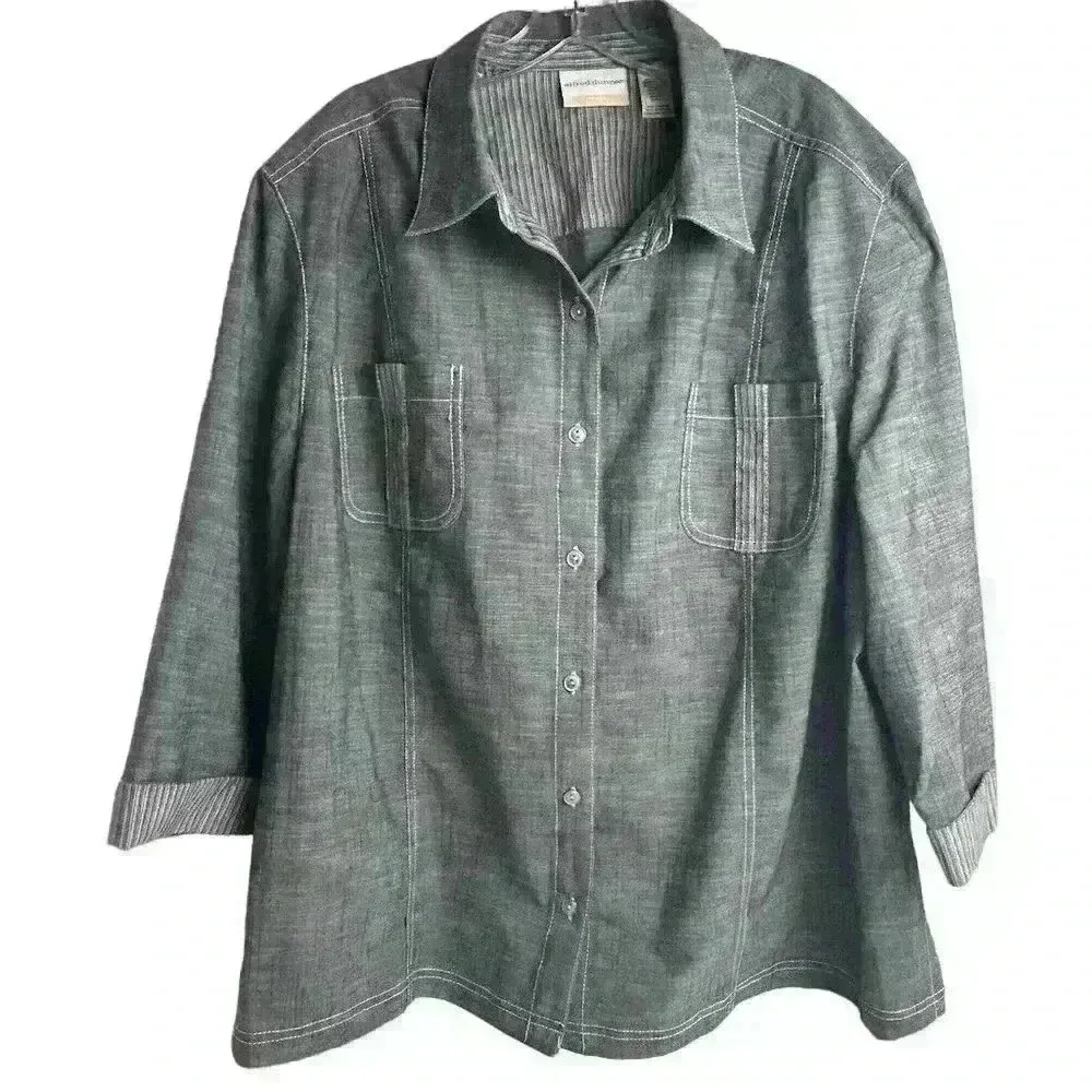 Alfred Dunner Women's Plus Size 24W Gray Jacket w/ Pockets & Roll-Up Sleeves - Image 1