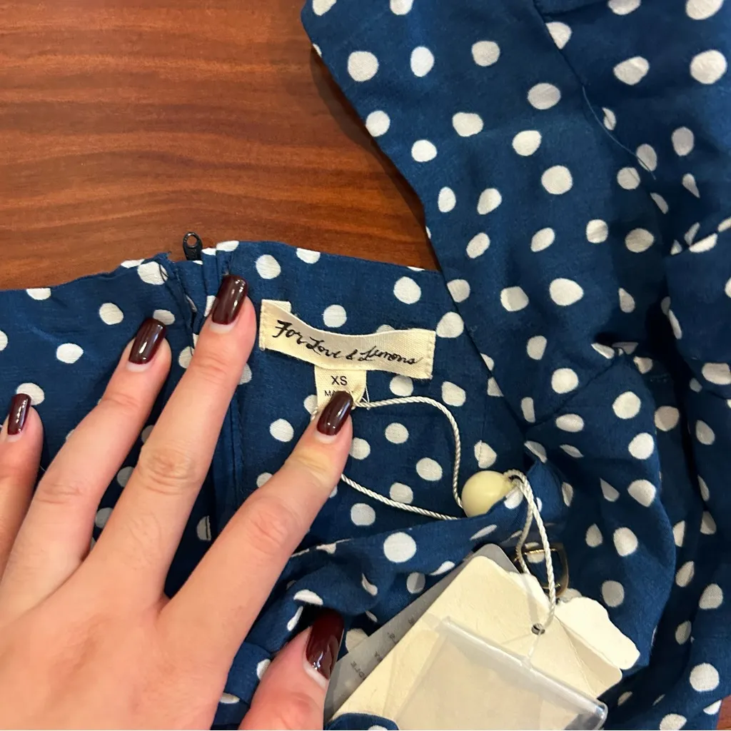 For Love & Lemons X REVOLVE Buttoned Blue Polka Dot Crop Top NWT - Image 7