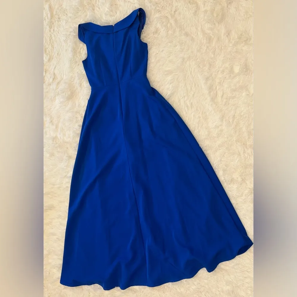 NWOT KAY UNGER Anais Stretch Crepe Jumpsuit w Skirt Overlay Sapphire Blue Sz 4 - Image 5