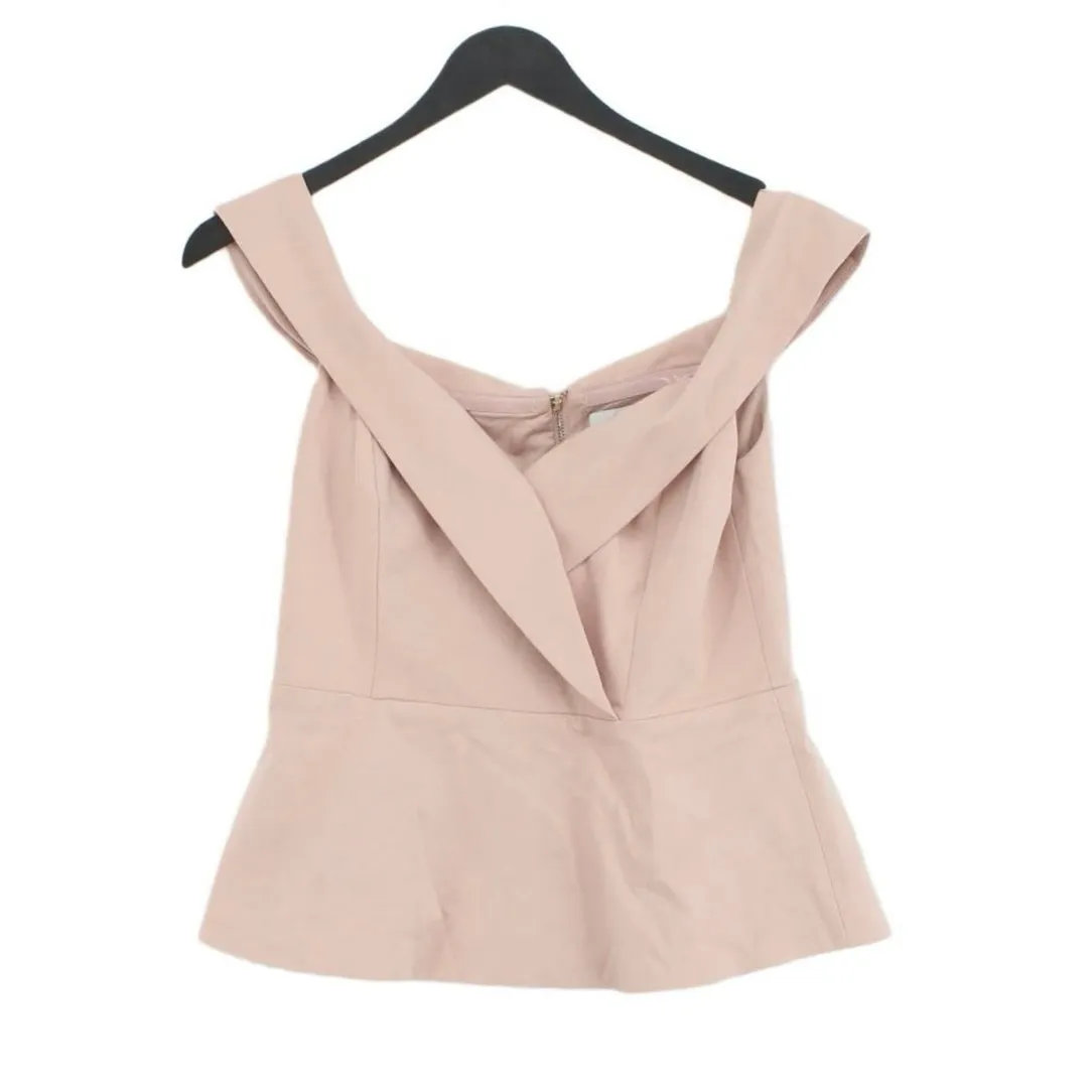 Forever New Pink Shakira Cross Over Off-shoulder Peplum Ponte Zip Top Blouse S - Image 10