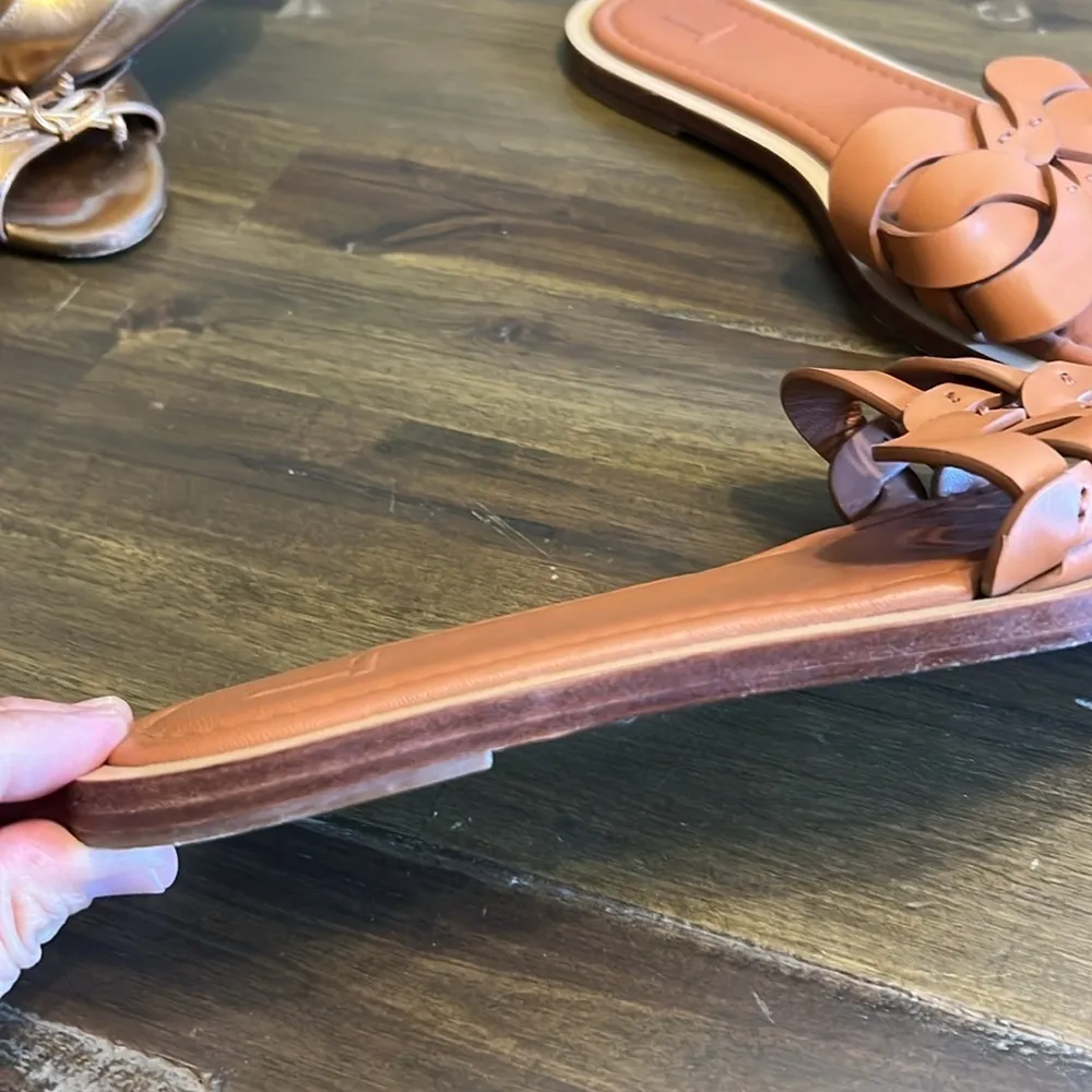 Lafayette 148 New York Ines Knot Sandals Leather Camel Copper Flats Slides Rare - Image 8