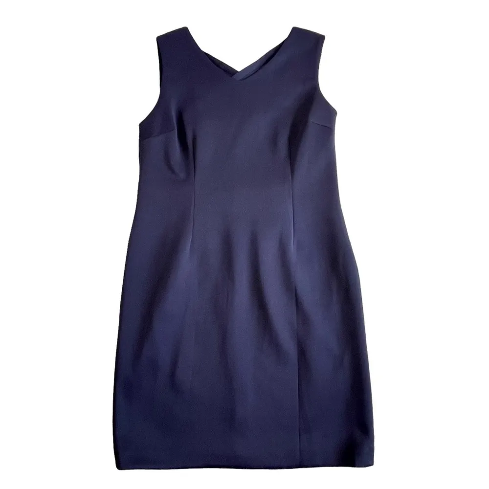 T Tahari Women’s Scuba Sheath Sleeveless Dress Size 14 Navy Crisscross Back - Image 9