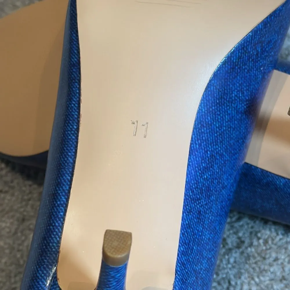 Women’s Reindee Lusion Blue Kitty Heel Pointed Toe Shoes Denim Look Size 11 NEW - Image 7