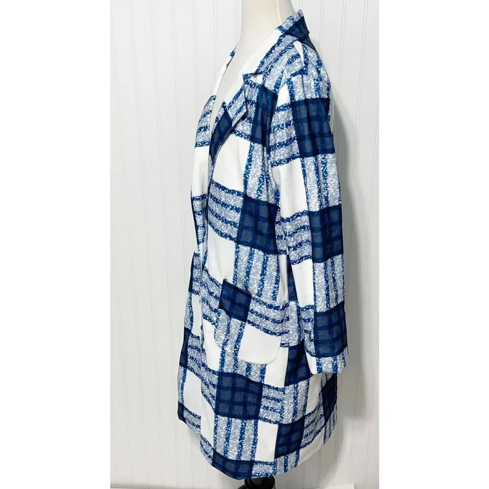 Check Plaid‎ Lightweight Coat Jacket Button Front Pockets White Blue Women's XL - Image 13