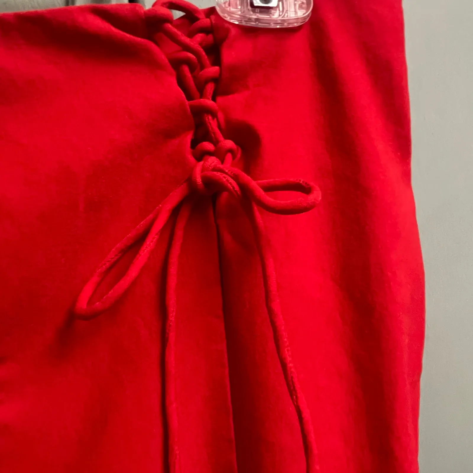 NBD Revolve Alessia Red Stretch Pants Lace Up Waist Size XL Vibrant Holiday - Image 4