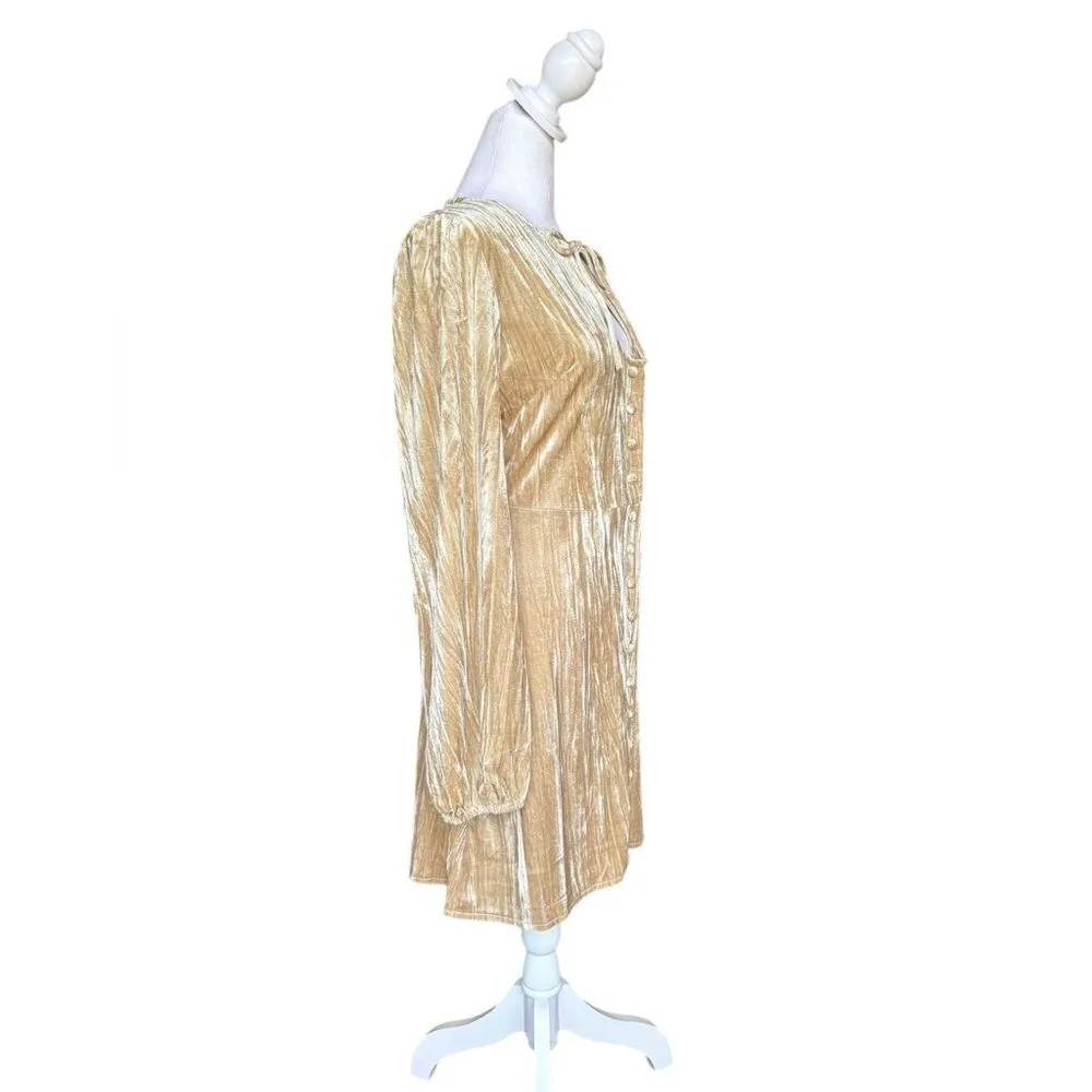 Lulus Refined Sensation Champagne Crushed Velvet Keyhole Mini Dress Medium NWOT - Image 10
