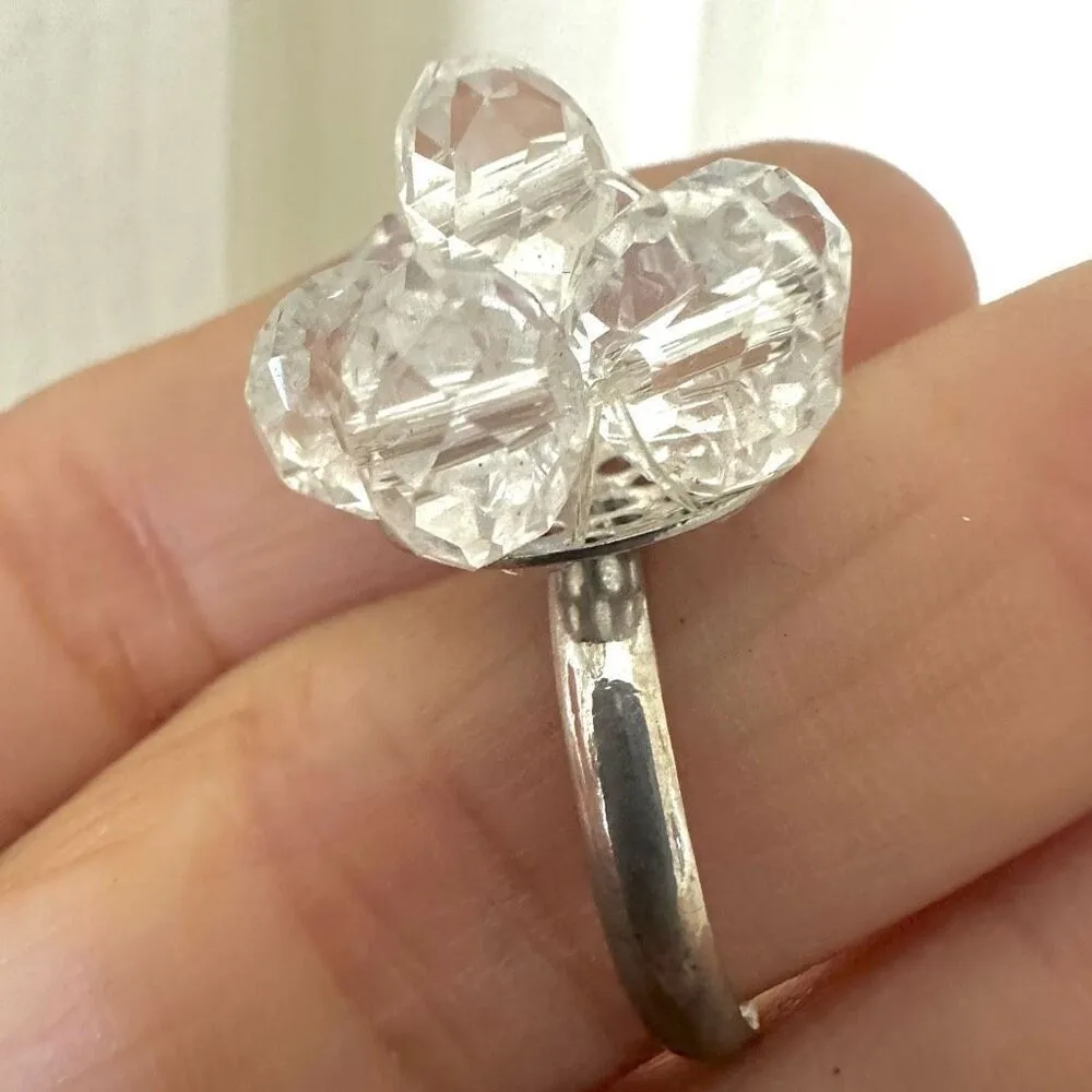 Clear beaded cluster ring Silver - Image 7