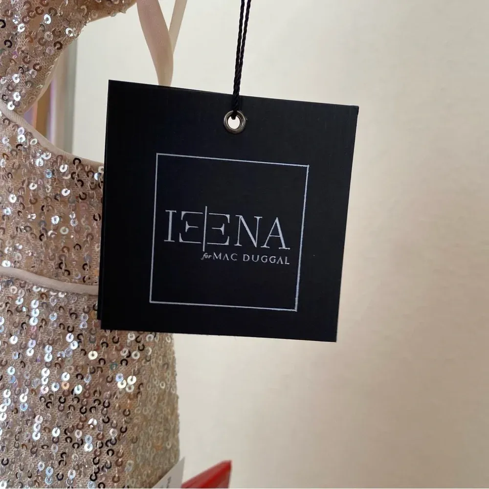 Ieena for Mac duggal sequined halter‎ cut out ruffle Asymmetrical dress in nude - Image 7