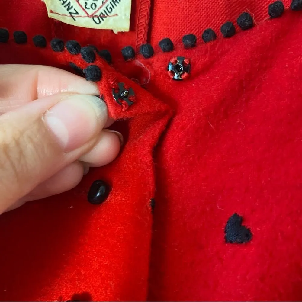 Vintage 1950s Lanz Heart Print Fit & Flare Circle Skirt Dress Size Small Red - Image 7