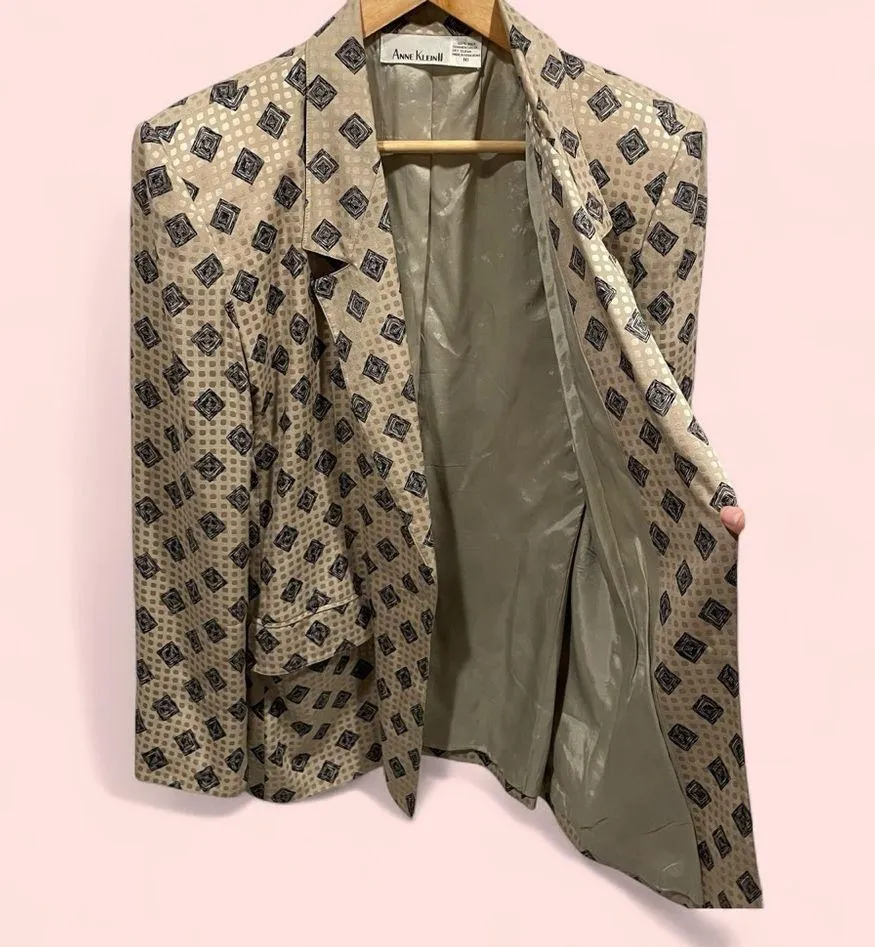 Vintage 80’s creamy tan silk geometric art deco blazer Anne Klein pockets - Image 4